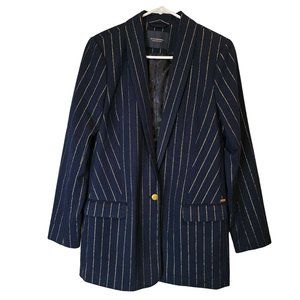 Scotch & Soda Women's Size Medium Shiny Pinstripe Blazer Jacket Blue Gold NEW